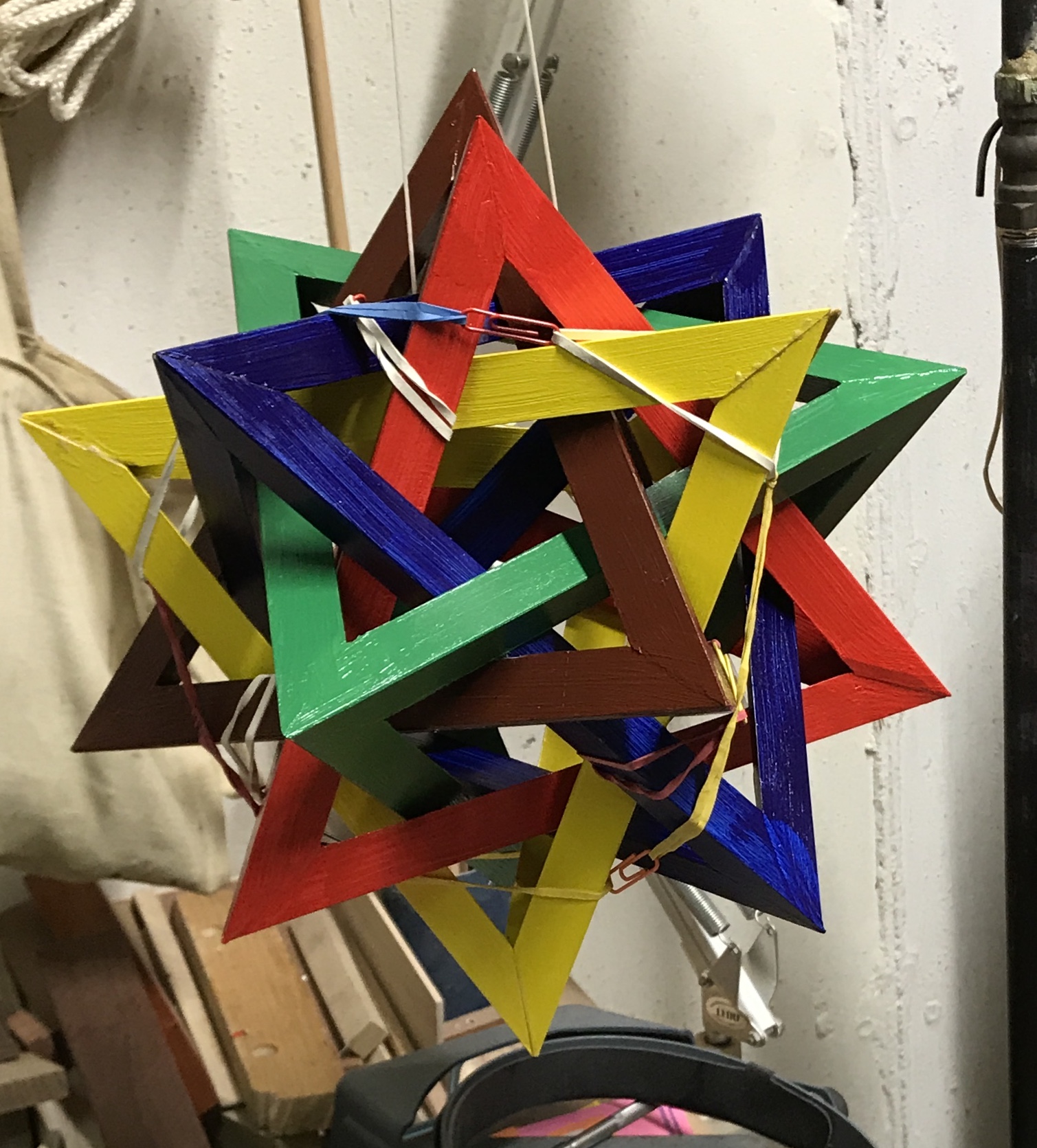 The fifth tetrahedron glued and most painting finished